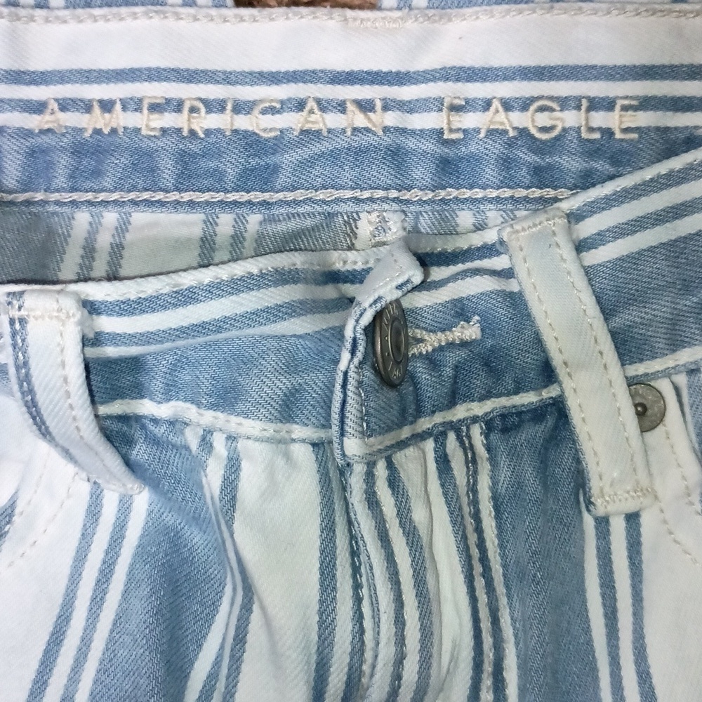 American Eagle Blue/White Striped Mom Jeans 00 Regular - Picture 3 of 8